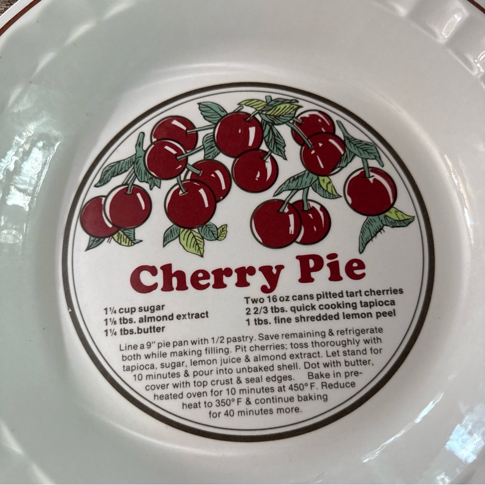 Vintage Cherry Pie Plate Red Trim